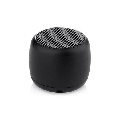Black cylindrical portable bluetooth speaker with perforated top grille and matte finish for outdoor subwoofer speaker use
