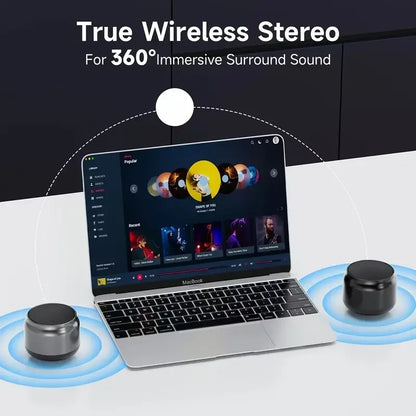 Black cylindrical m1 portable bluetooth speaker with outdoor subwoofer speaker features and speaker audio player functions
