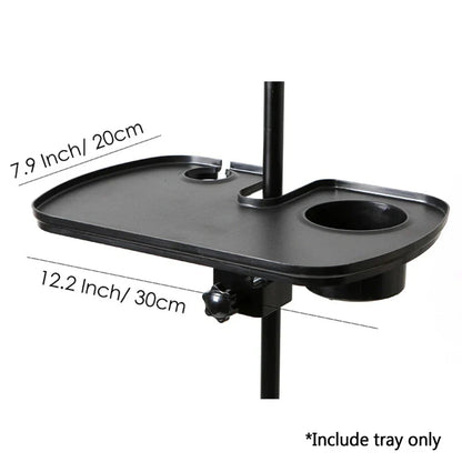 Black plastic umbrella table tray with two cup holders and clamp for m2ec adjustable microphone stand multi functional use