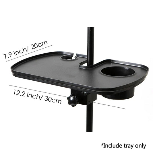 Black plastic umbrella table tray with two cup holders and clamp for m2ec adjustable microphone stand multi functional use