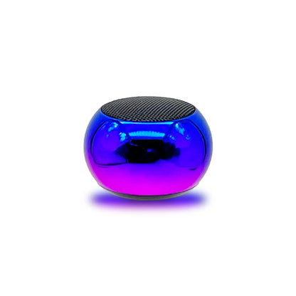 Vibrant iridescent blue and purple m3 wireless bluetooth speaker with black mesh top metal mini portable sound box