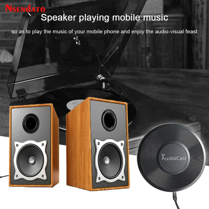 Nsendato M5 AudioCast wireless music audio speaker with wooden cabinet and silver accents dlna airplay adapter spotify streamer