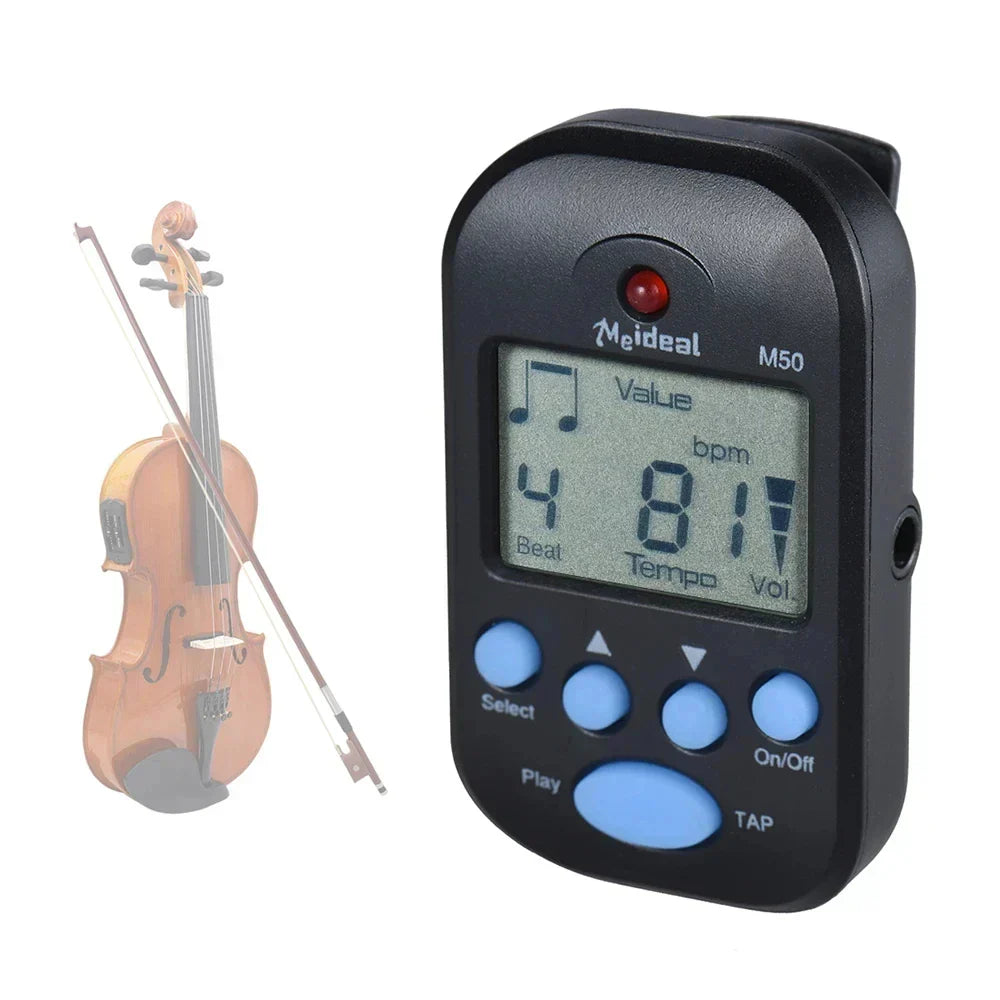Black m50 guitar metronome with blue buttons and red led indicator professional lcd rhythm metronome electric violin bass stringed