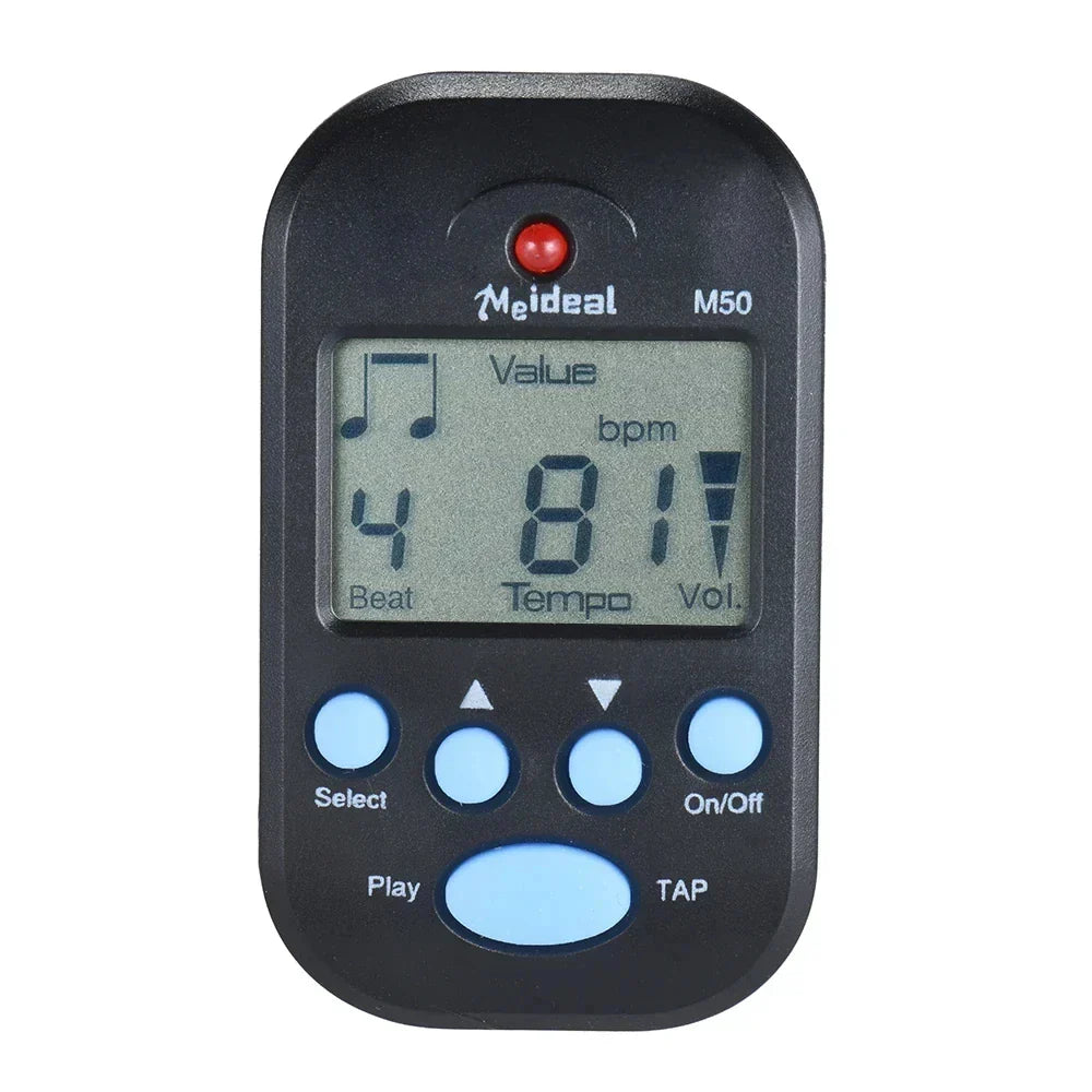 Black m50 guitar metronome with blue buttons and red indicator light professional lcd rhythm metronome electric violin bass stringed accessories