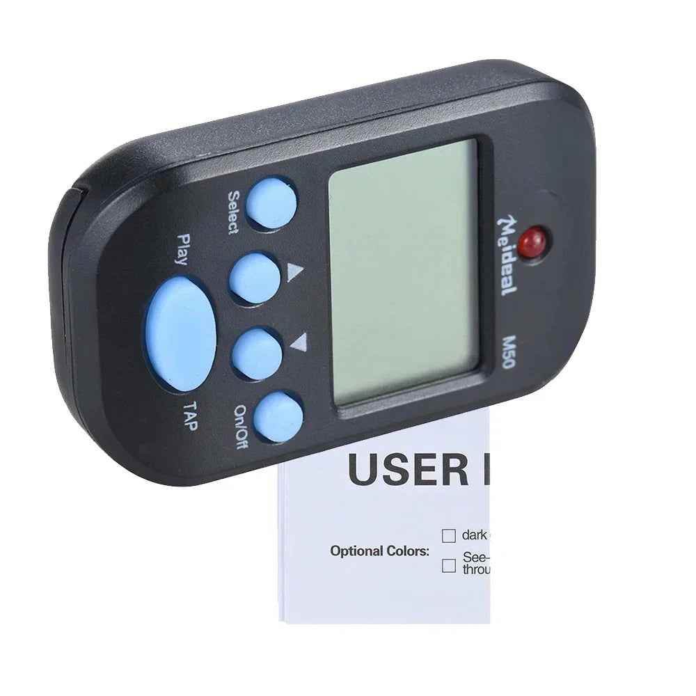 Black plastic m50 guitar metronome with light blue buttons and lcd screen for rhythm metronome electric violin bass use