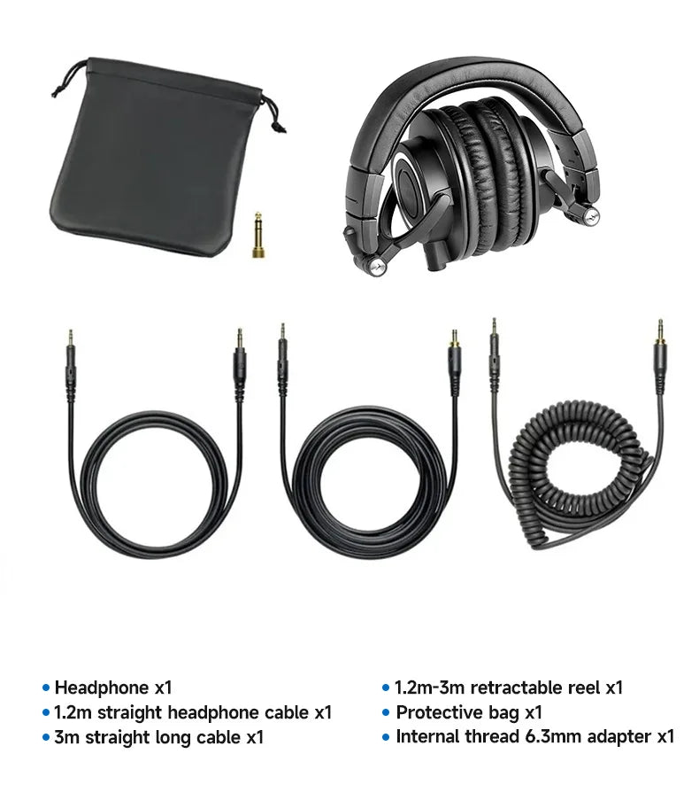 Black m50x hifi professional fully enclosed foldable game music headset with padded earcups and metallic accent orange