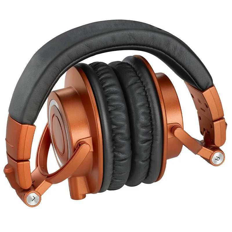 Copper-colored m50x hifi professional fully enclosed over-ear headphones with black leather cushions for game music headset use