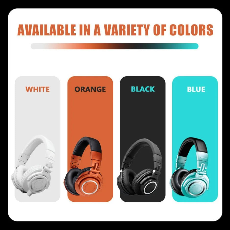 M50X hifi professional fully enclosed foldable over-ear headphones in white orange black and blue for game music headset use