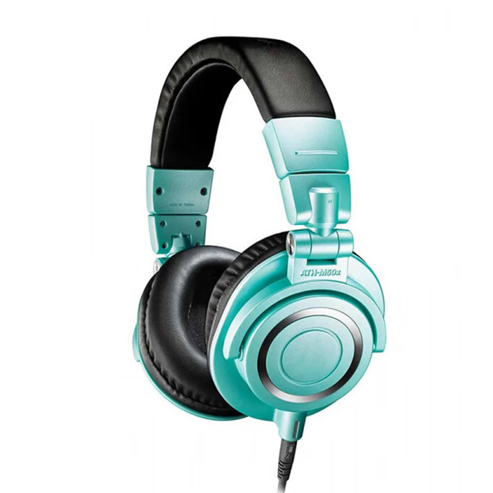 Teal and black m50x hifi professional fully enclosed over-ear headphones with padded earcups and adjustable headband