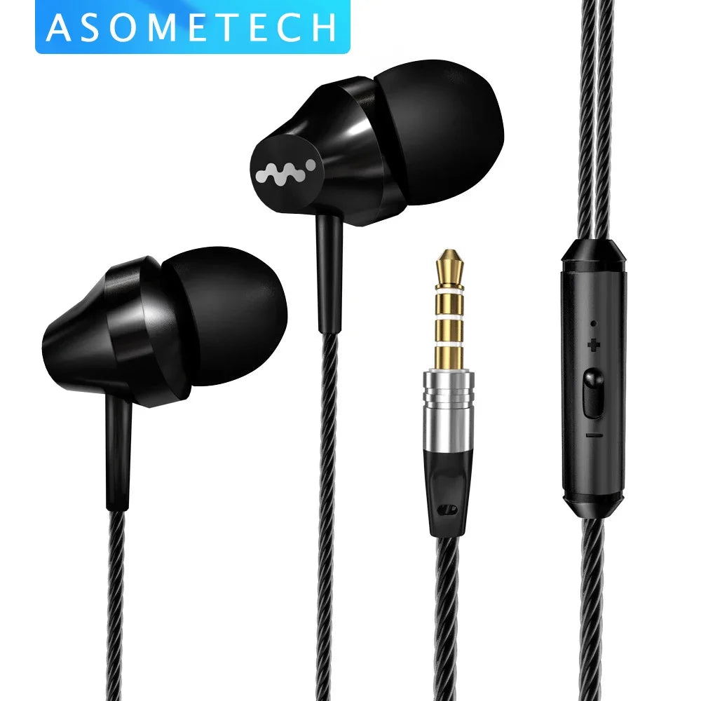 Black asometech m8 heavy bass in ear headphones with mic qulity earbud and braided cable for iphone samsung sony