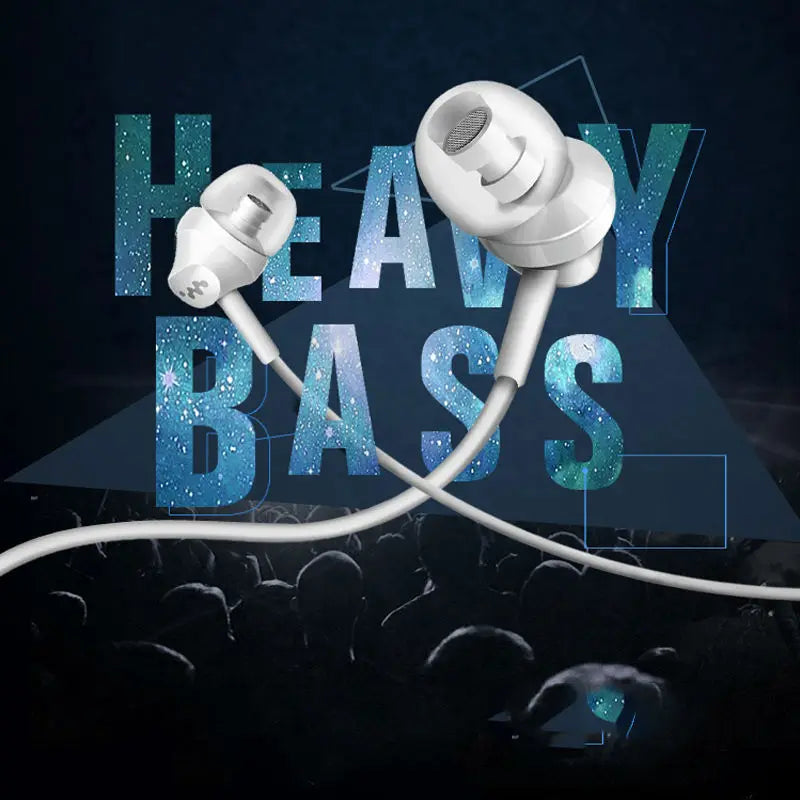 White in-ear headphones with sleek glossy finish and thin cable featuring mic qulity earbud for iphone samsung sony heavy bass use