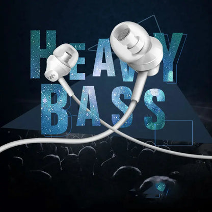White in-ear headphones with sleek glossy finish and thin cable featuring mic qulity earbud for iphone samsung sony heavy bass use