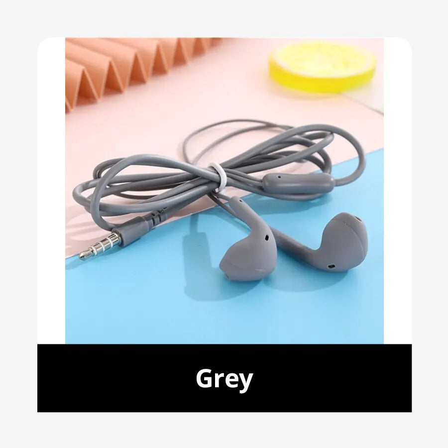 Grey macaron universal 3.5mm wired earphones with soft-touch plastic casing deliver clear sound quality for Xiaomi devices
