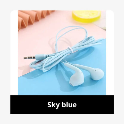 Sky blue macaron in-ear style wired earphones with silicone tips 3.5mm jack and enhanced sound quality for sports use