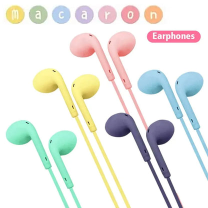 Pastel-colored macaron universal 3.5mm stereo earphones with soft silicone tips in pink yellow blue and green for xiaomi with in-ear style and enhanced sound quality