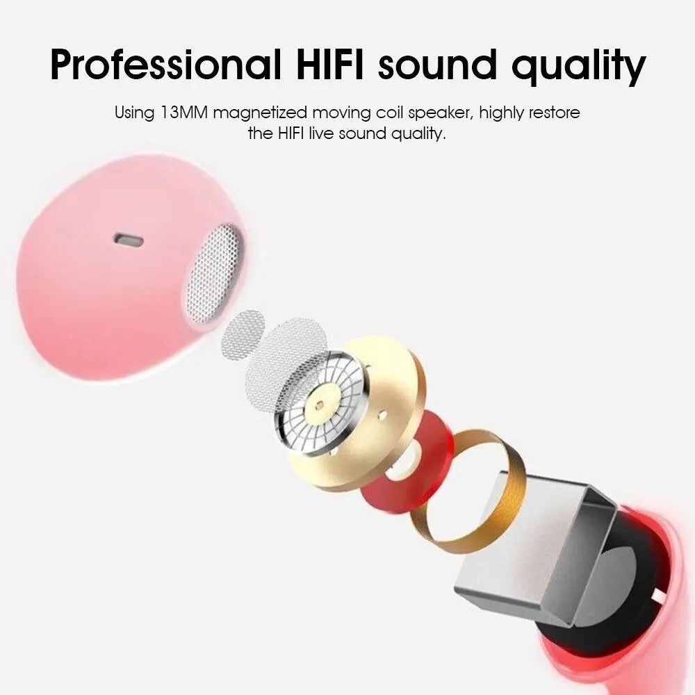 Pink macaron universal 3.5mm wired earphones with 13mm magnetized speaker and gold components for enhanced sound quality