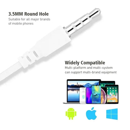 White 3.5mm audio jack cable with rounded connector for macaron universal earphones offering sound quality and in-ear style use