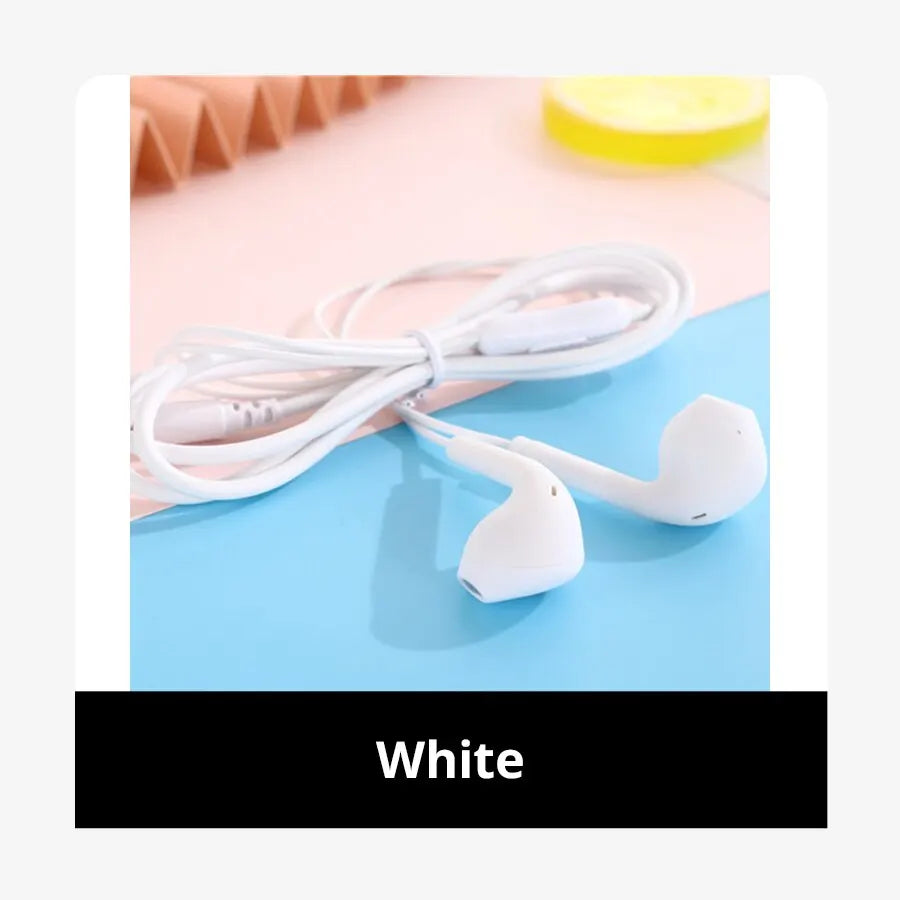 White wired macaron universal 3.5mm stereo earphones with sleek design offering clear sound quality and wired connection for xiaomi
