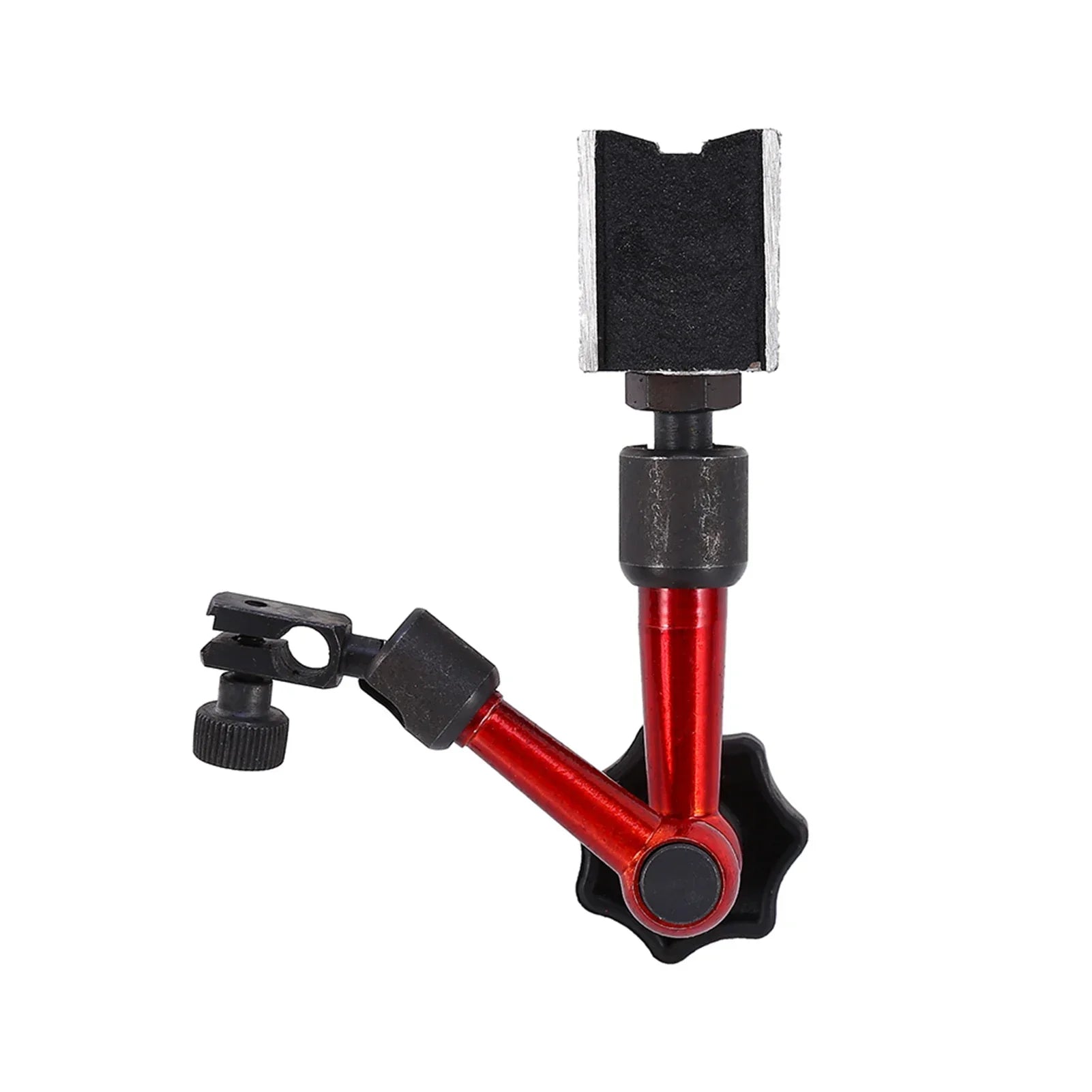 Red and black adjustable arm magnetic base holder for dial testing indicator tool with professional mini stand