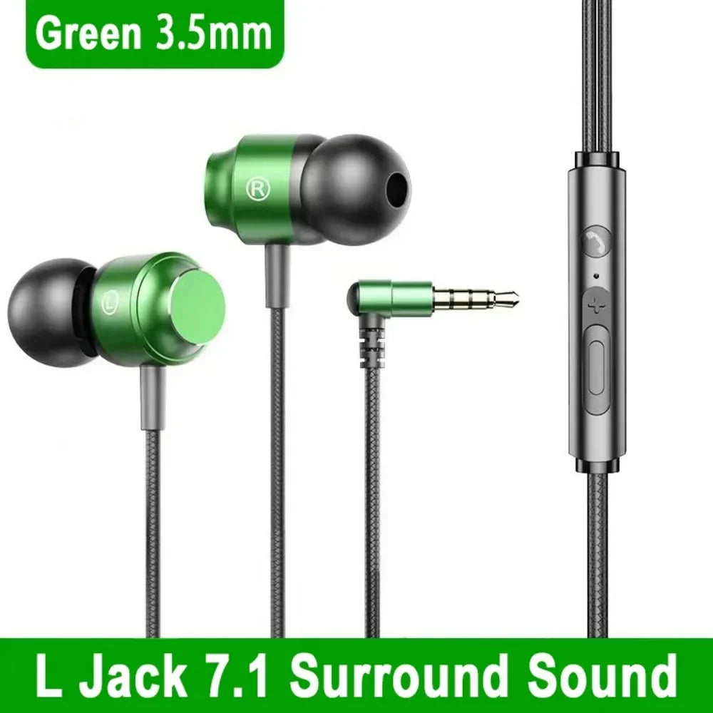 Green and black metallic magnetic wired earphone with inline control module 5mm type-c wired bending 9d hifi headset