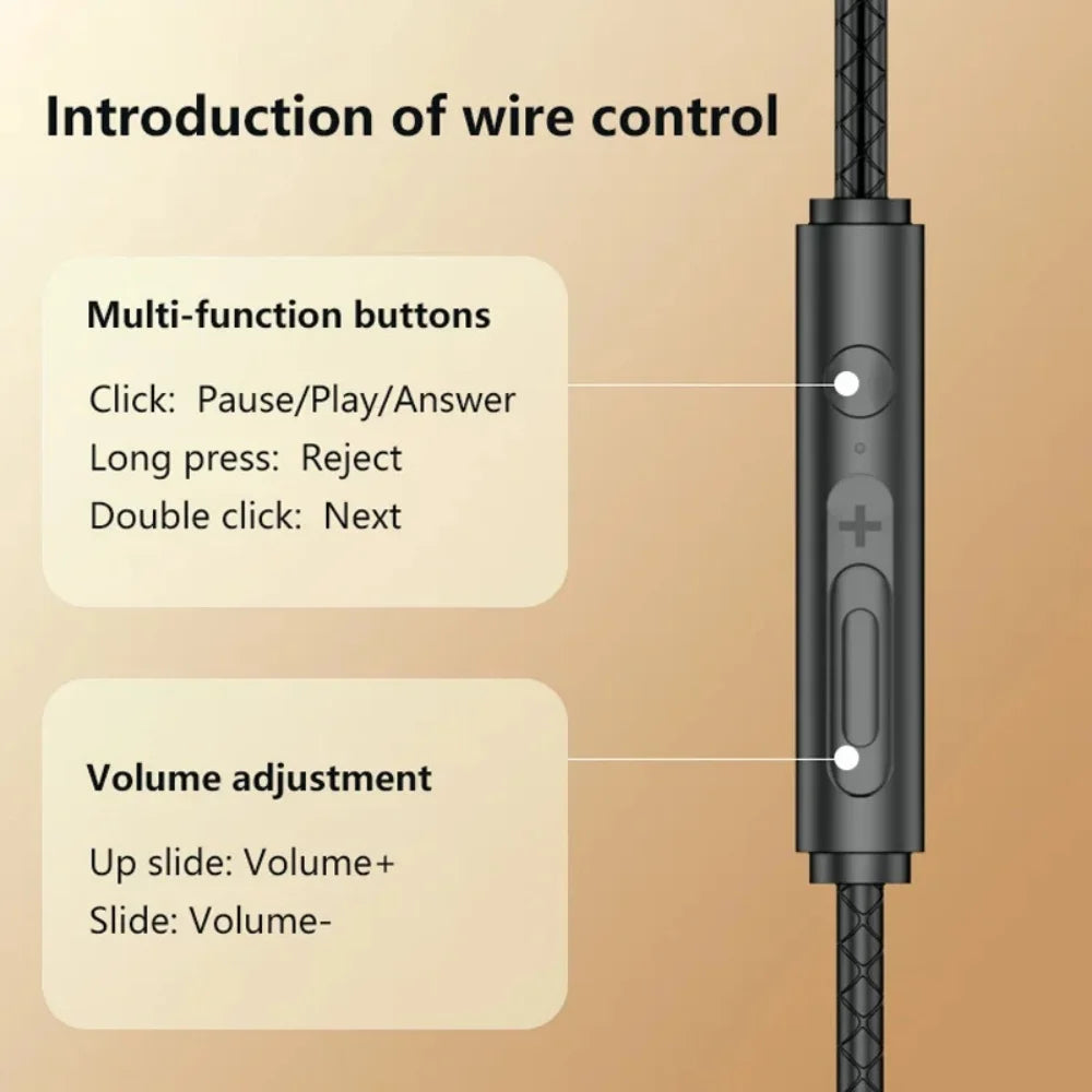 Black textured wire control module with multi-function buttons and volume slider for bending 9d hifi game headsets with 3.5mm type-c wired connection