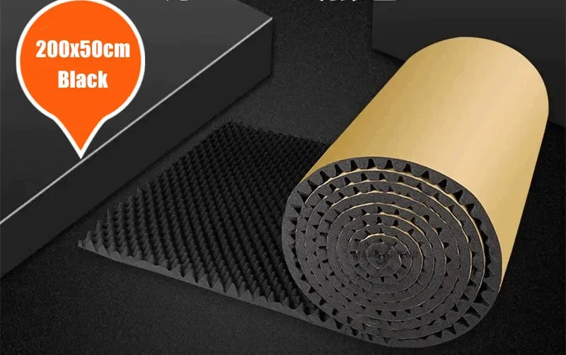 Black acoustic foam egg sound insulation panel with textured spikes in a rolled-up form for sound insulation panels
