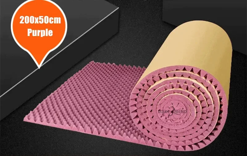 Purple 200x50cm acoustic foam roll with textured egg sound insulation surface and beige outer wrapping for sound insulation panels