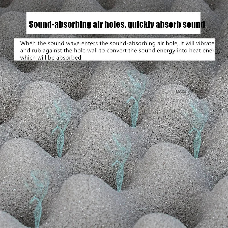 Gray textured acoustic foam with porous surface and air holes for egg sound insulation panels in studio and office use