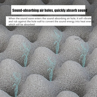 Gray textured acoustic foam with porous surface and air holes for egg sound insulation panels in studio and office use