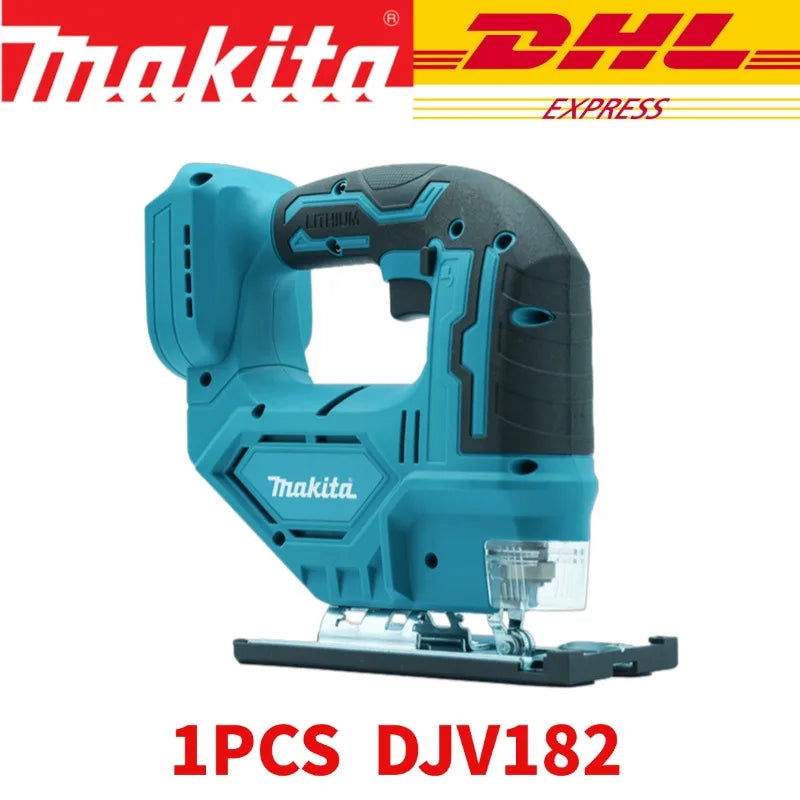 Teal and black makita djv182z brushless 18v 340w cordless barrel handle jigsaw with textured grip handle
