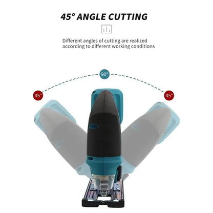 Teal and black makita djv182z brushless 18v 340w cordless barrel handle jigsaw with adjustable 45-degree cutting angles