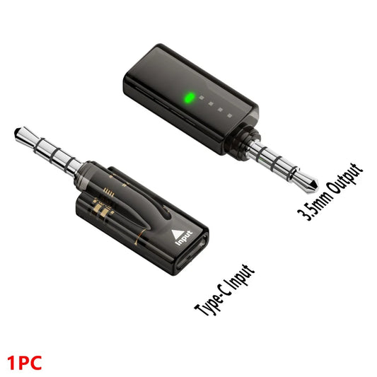 Black compact audio adapter dac with type-c input 3.5mm converter and green led for connector game karaoke use