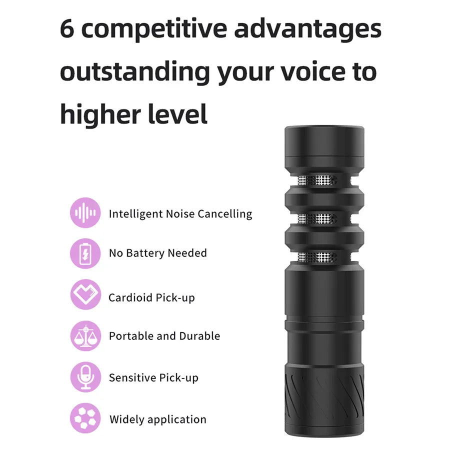 Black cylindrical mamen professional dslr camera microphone with textured grip for phone vlog recording and canon nikon sony use