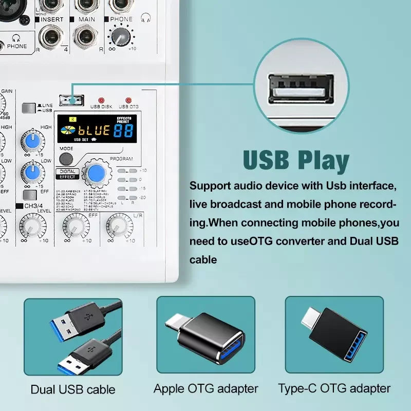 Black usb otg adapters for apple and type-c devices with dual cables for manchez sound card mixer console dj karaoke