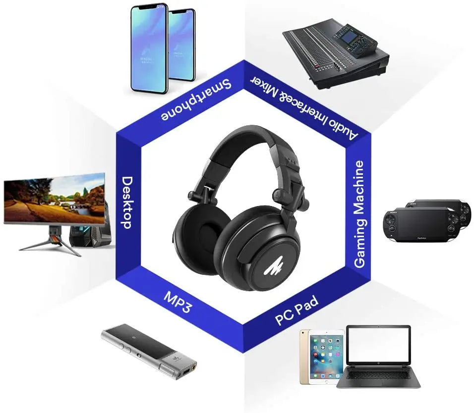 Black maono mh601 professional studio over-ear headphones with detachable plug and prominent logo on earcup for dj use