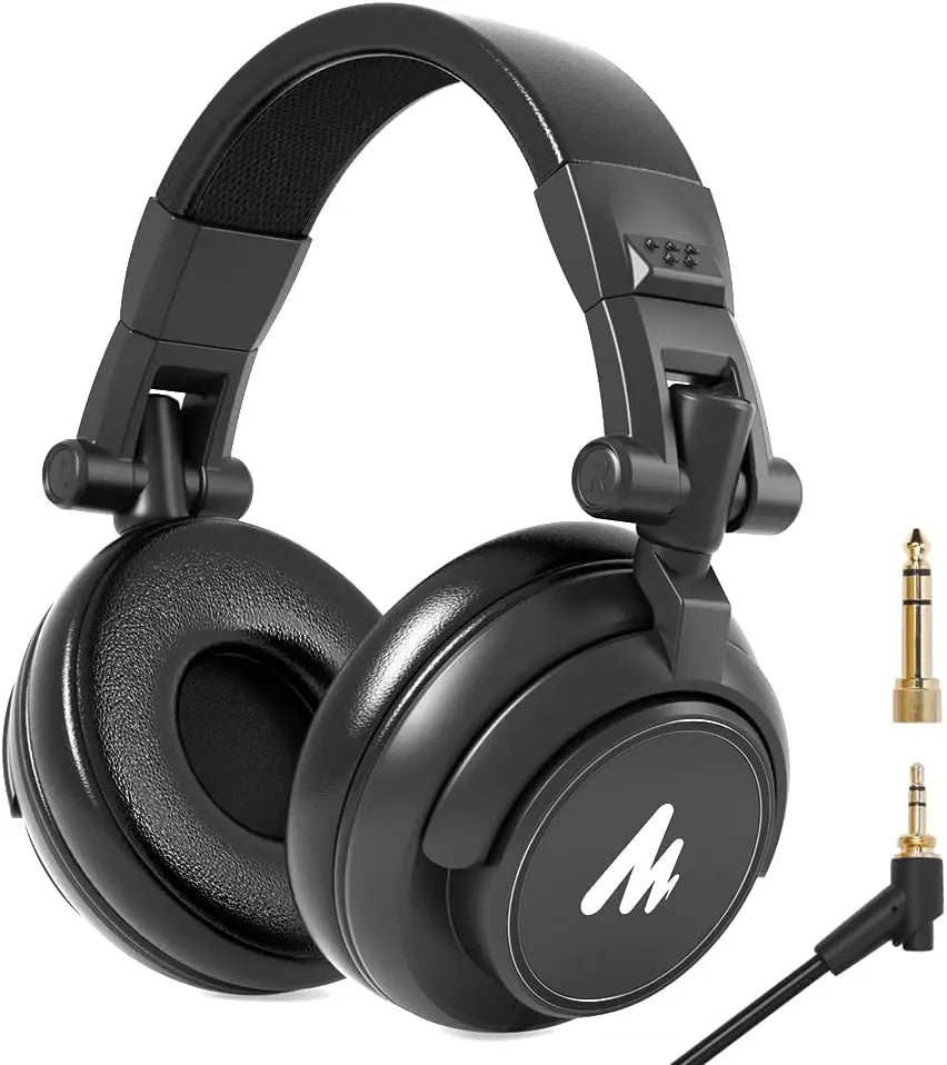 Black maono mh601 professional studio monitor headphones with matte finish, padded earcups, and detachable plug