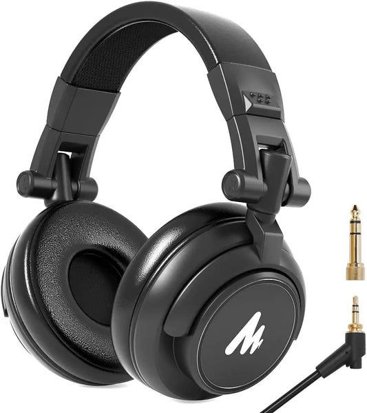 Black maono mh601 professional studio monitor headphones with matte finish padded earcups and detachable plug