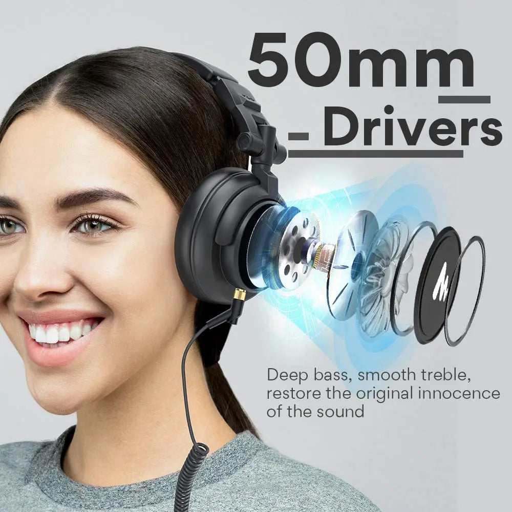 Black maono mh601 professional studio monitor headphones with 50mm drivers and detachable plug for dj and studio use