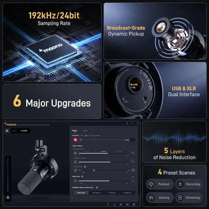 Black maono pd300x dynamic microphone xlr usb with broadcast-grade dynamic pickup for recording mic 192khz24bit use