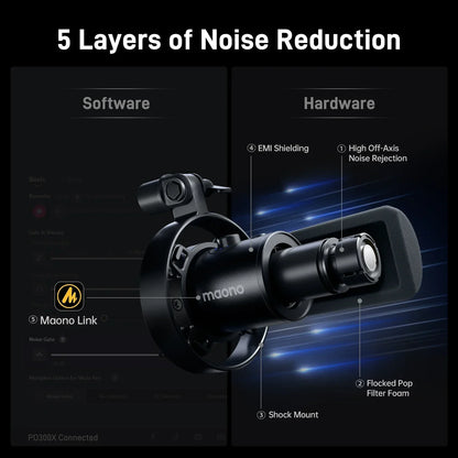 Black maono pd300x dynamic microphone xlr usb with 5 layers noise reduction for recording mic 192khz24bit studio use