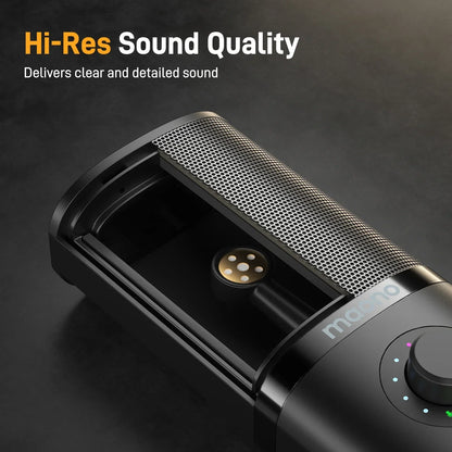 Black matte maono pm450 usb condenser microphone with perforated metal grille and shock mount for podcasting recording premium sound