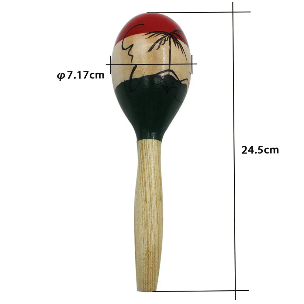 Hand-painted wooden large maracas with red beige and black tropical design rumba shakers sand hammer percussion instrument