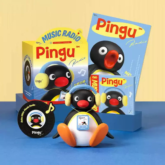 Martube new pingu bluetooth head speaker portable in black white with orange feet red beak yellow plush headphones for kids