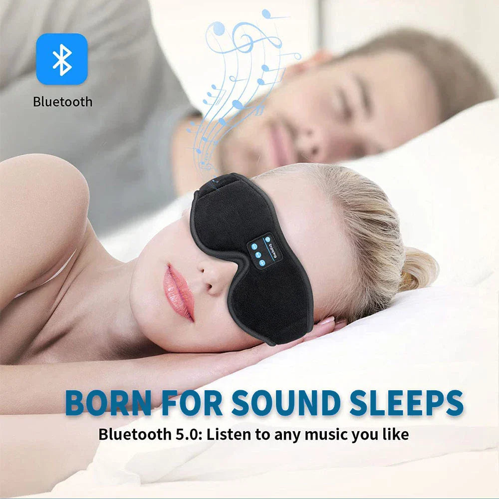 Black fabric eye mask music sleep headphones bluetooth with built-in hd speaker and control buttons for sound sleep