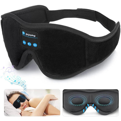 Black fabric sleep headphones bluetooth eye mask music with built-in hd speaker and control buttons for sleeping