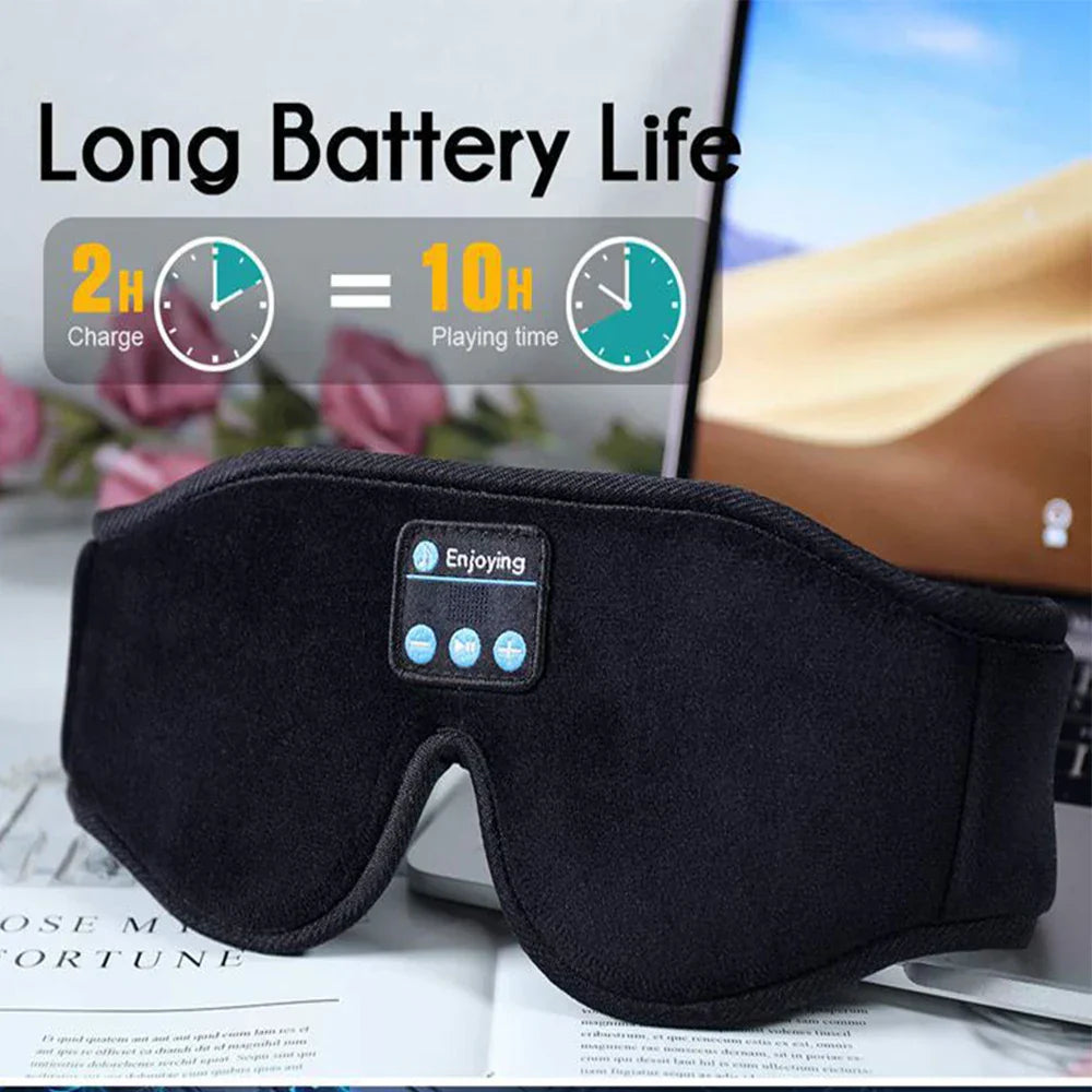 Black fabric sleep headphones bluetooth eye mask music with built-in hd speaker and control buttons for sleeping