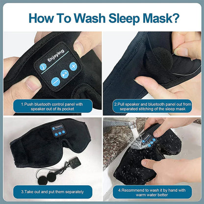 Black fabric eye mask music with built-in hd speaker and control panel for sleep headphones bluetooth use
