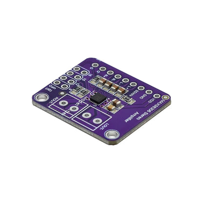 Purple max98350b stereo amplifier breakout board with silver solder pads and labeled connections for sound equipment home music volume control diy kit