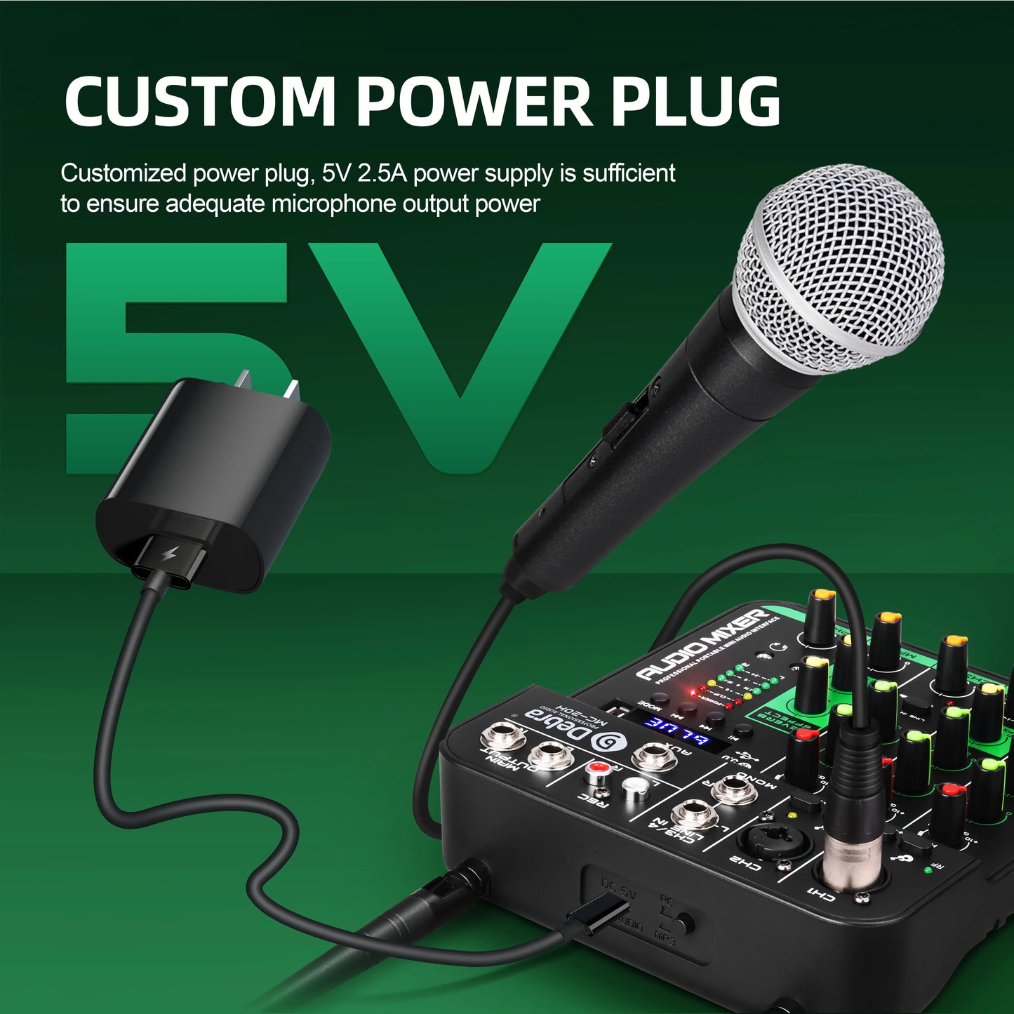 Black handheld microphone with silver mesh grille for mc-20h uhf 4-channel mixer ideal for bands webcasts karaoke