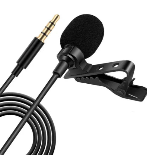 Black mc01 portable 5mm condenser microphone with metal clip-on mount and 3.5mm jack lavalier usb mic for phone and pc